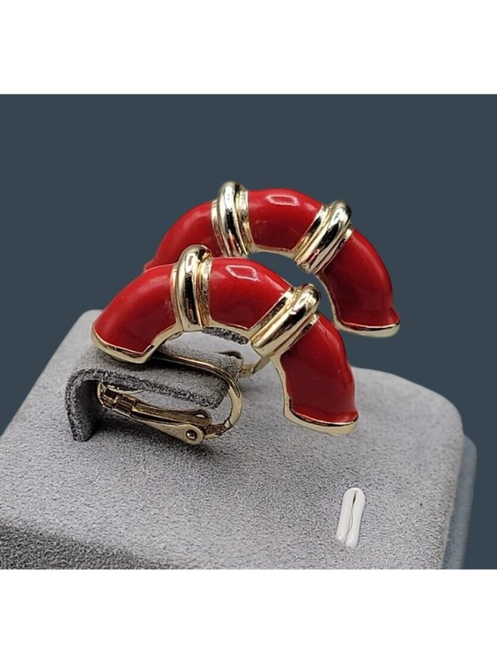 Red & Gold Clip-On Hoop Earrings With Enamel Accents